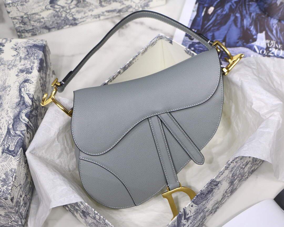 Dior M0446 Dior Saddle Bag M0447 Grey Grained Calfskin - luxibagsmall