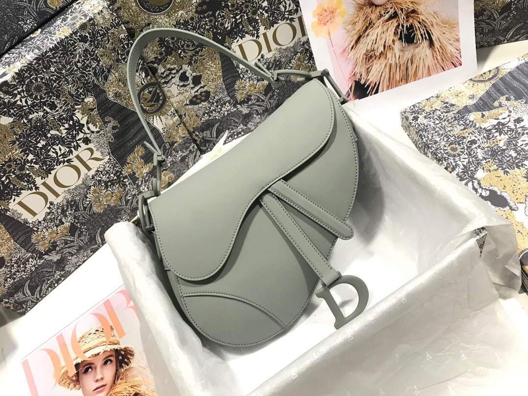 Dior M0446 Dior Saddle Bag M0447 Grey Grained Calfskin with Gray Hardware - luxibagsmall