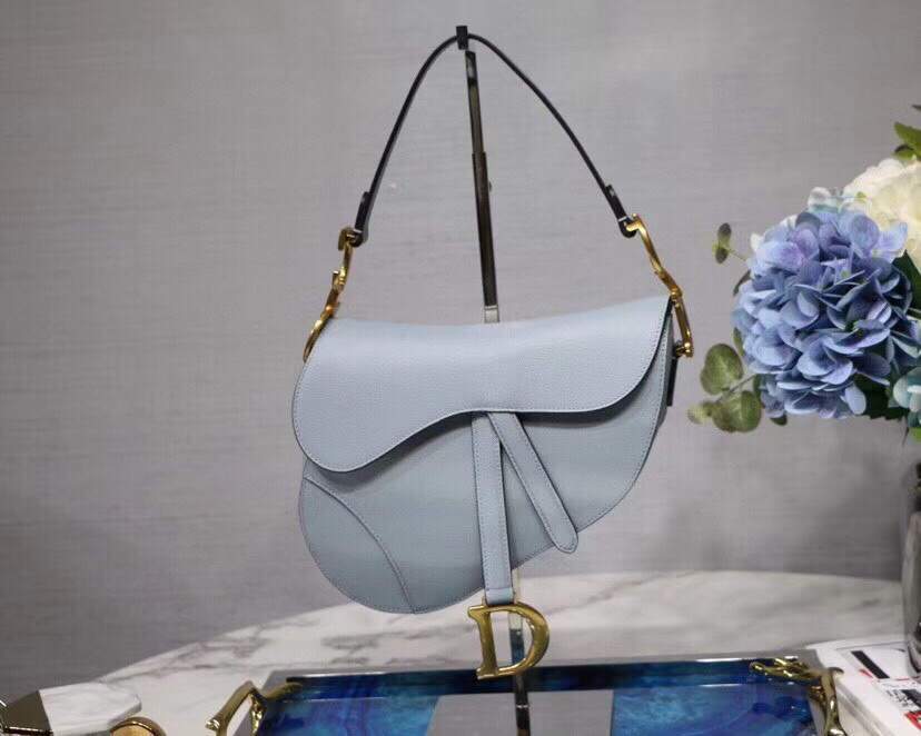 Dior M0446 Dior Saddle Bag M0447 Light Blue Grained Calfskin - luxibagsmall