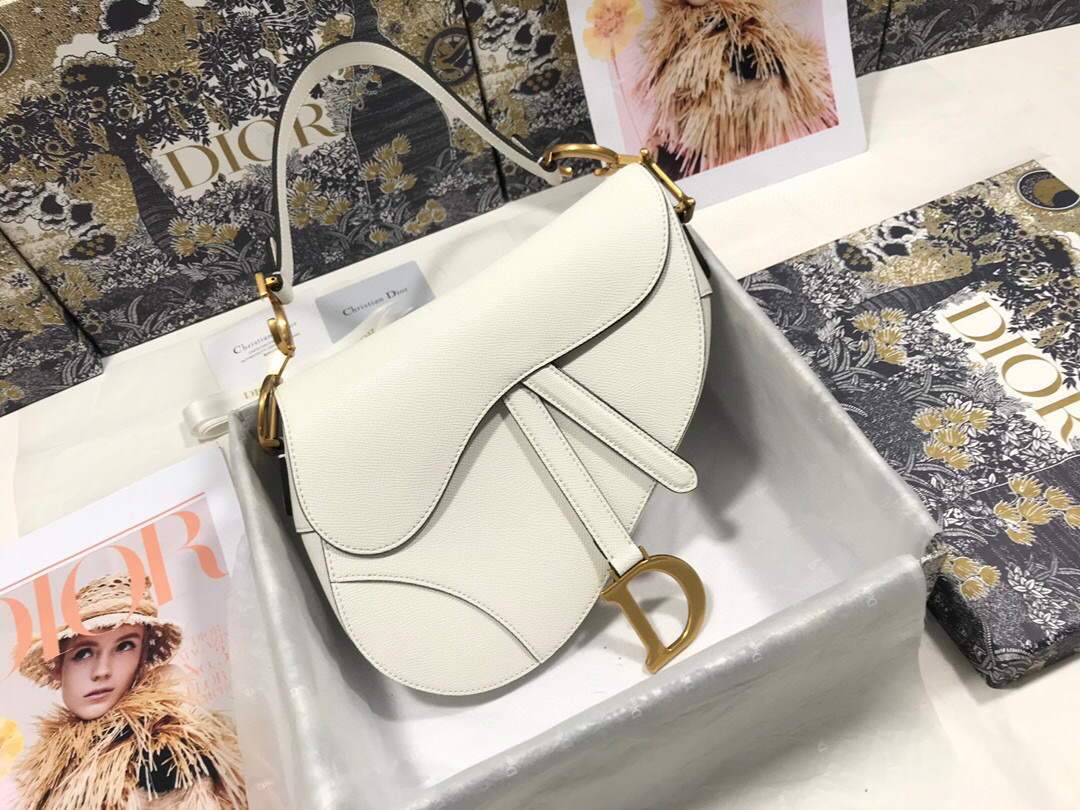 Dior M0446 Dior Saddle Bag M0447 White Grained Calfskin - shop2bag