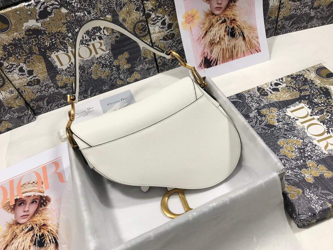 Dior M0446 Dior Saddle Bag M0447 White Grained Calfskin - shop2bag