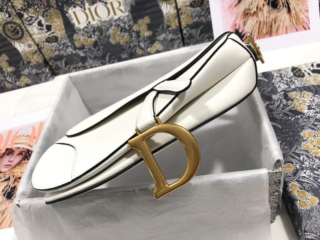 Dior M0446 Dior Saddle Bag M0447 White Grained Calfskin - shop2bag