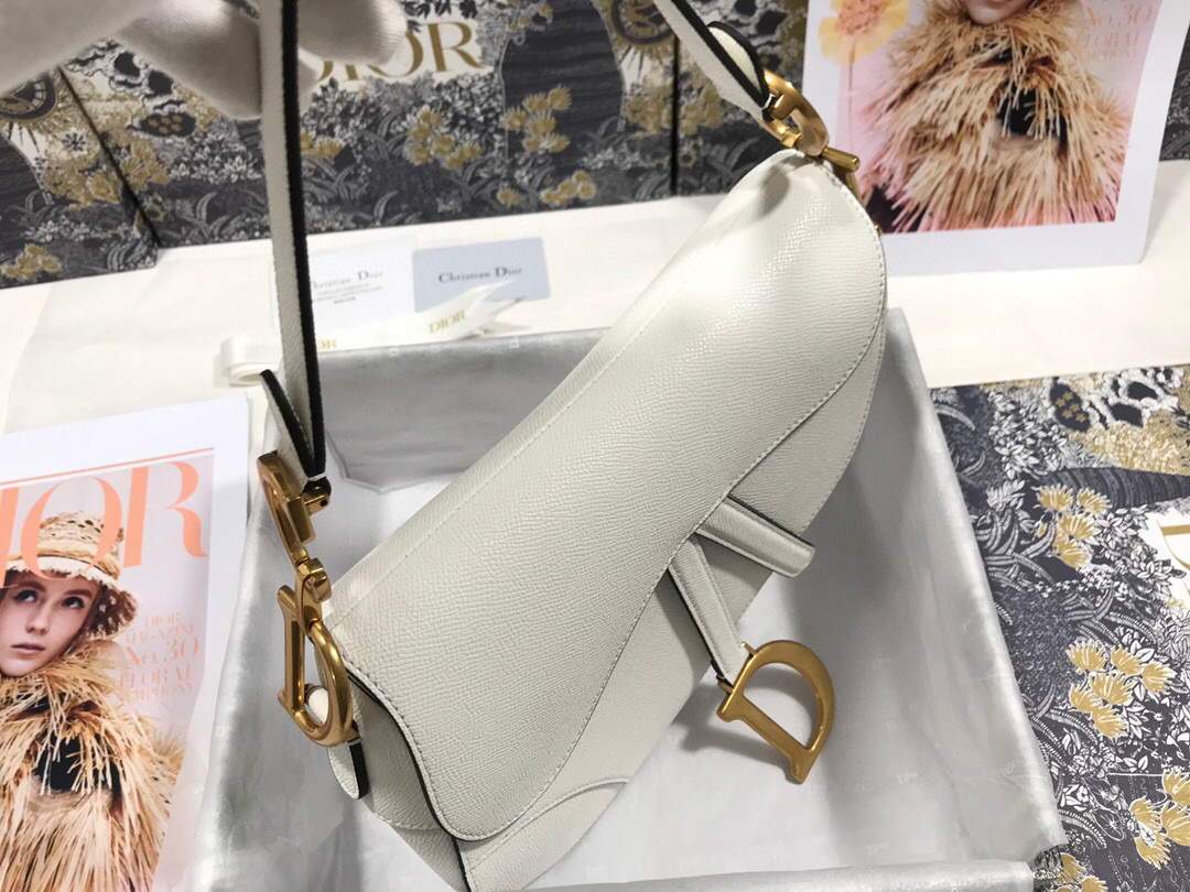 Dior M0446 Dior Saddle Bag M0447 White Grained Calfskin - shop2bag