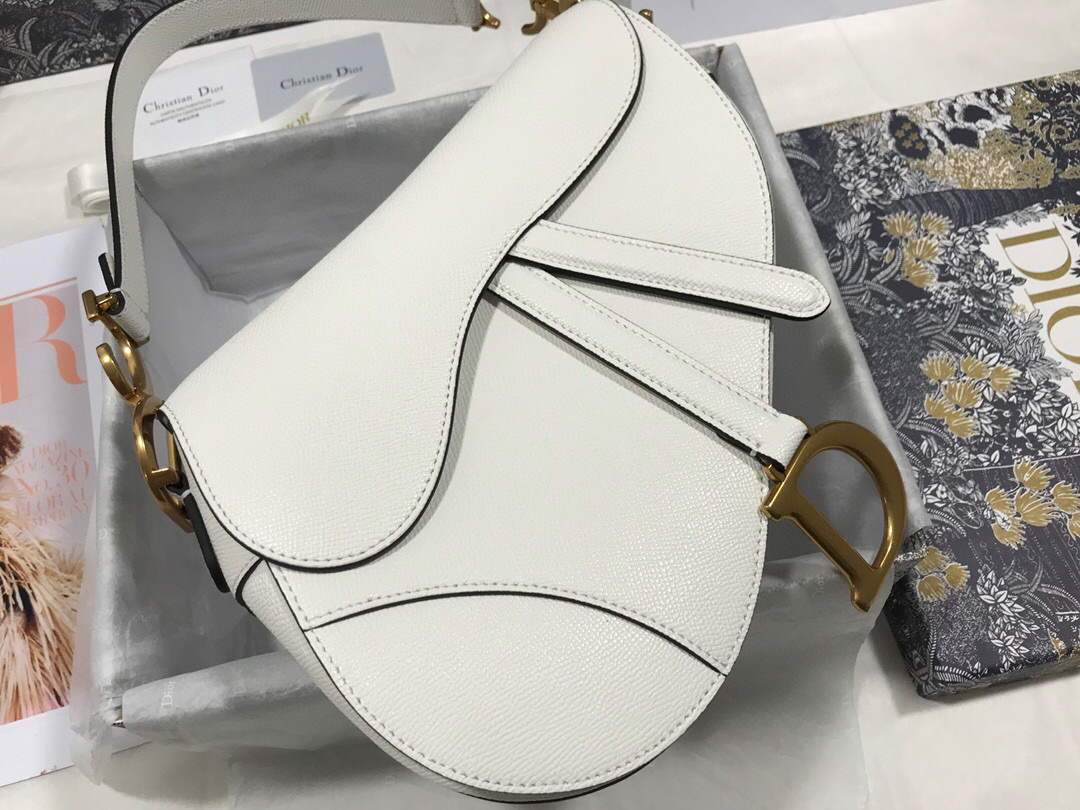 Dior M0446 Dior Saddle Bag M0447 White Grained Calfskin - shop2bag