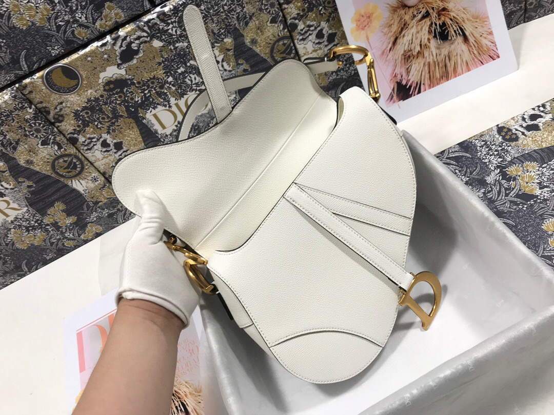 Dior M0446 Dior Saddle Bag M0447 White Grained Calfskin - shop2bag