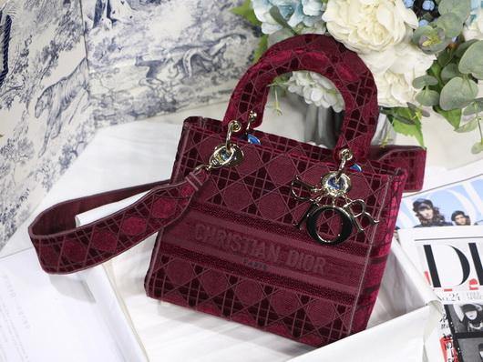 Dior M0565 Lady Dior Medium Tote Bag M950 Wine Red - Voguebags