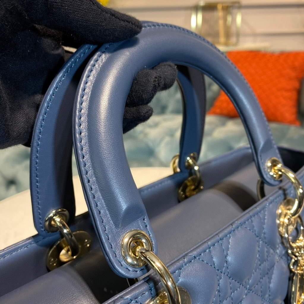 Dior M0566 Large Lady Dior Bag Blue Cannage Lambskin - Voguebags