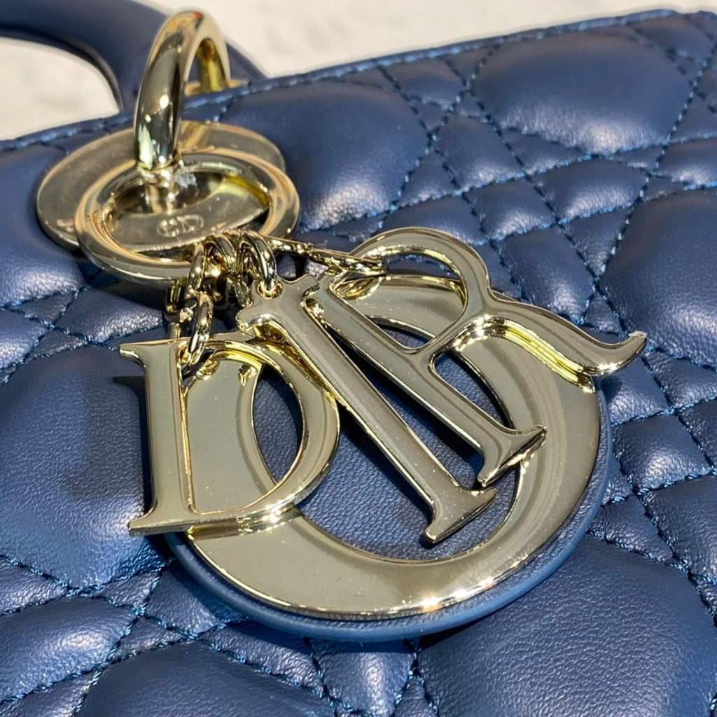 Dior M0566 Large Lady Dior Bag Blue Cannage Lambskin - Voguebags