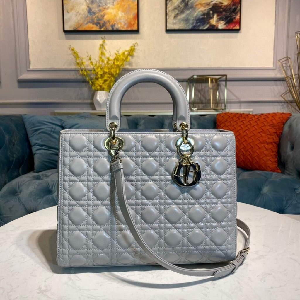 Dior M0566 Large Lady Dior Bag Gray Cannage Lambskin - Voguebags