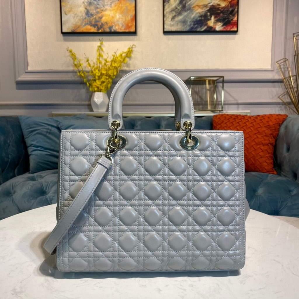 Dior M0566 Large Lady Dior Bag Gray Cannage Lambskin - Voguebags