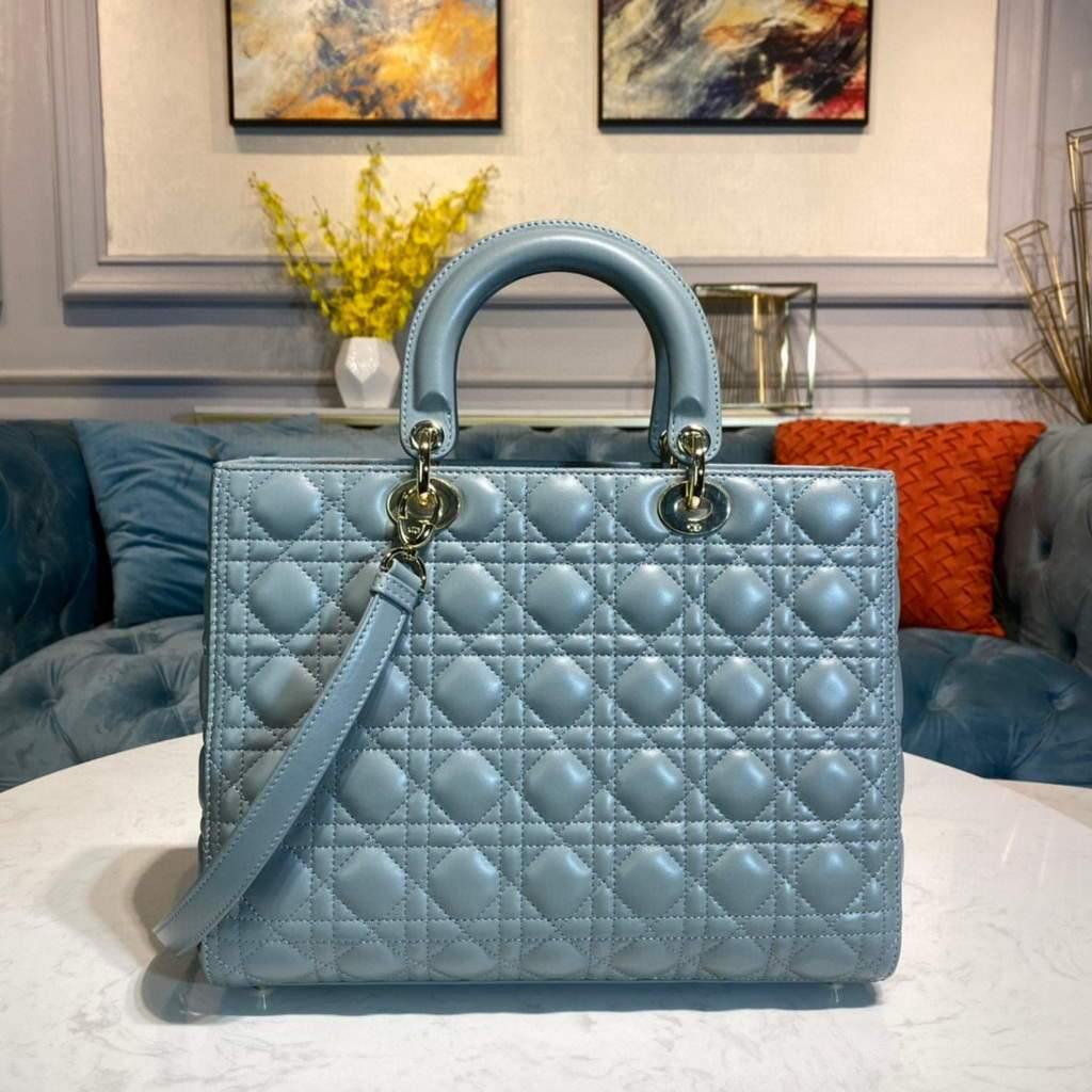 Dior M0566 Large Lady Dior Bag Lake Blue Cannage Lambskin - Voguebags