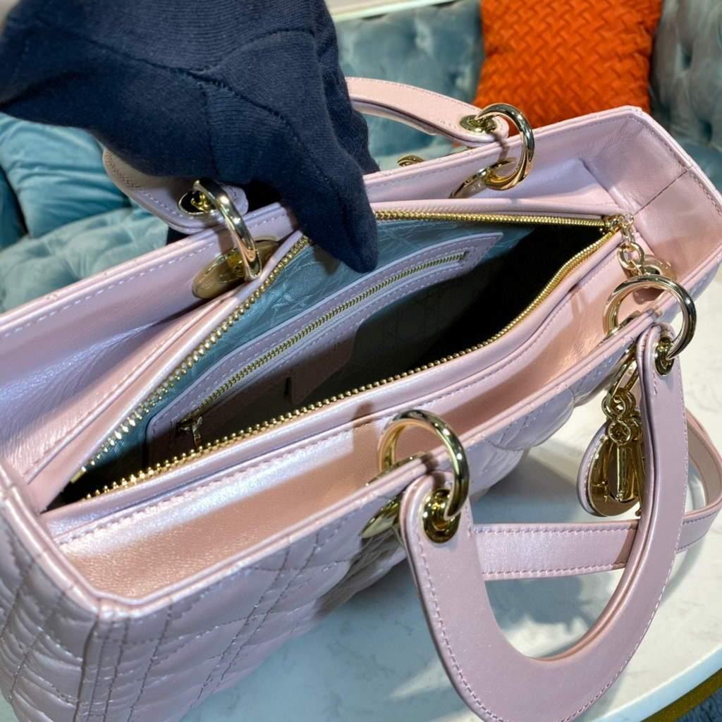 Dior M0566 Large Lady Dior Bag Silver Pink Cannage Lambskin - Voguebags