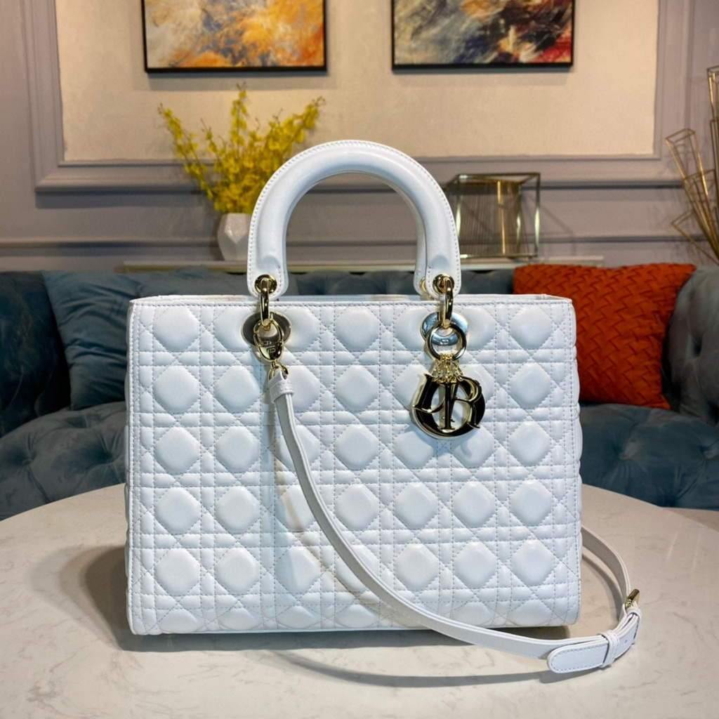 Dior M0566 Large Lady Dior Bag White Cannage Lambskin - Voguebags