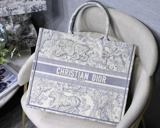 Dior M1286 Book Tote Christian Dior Shoulder Shopping Bag Lion Printer Gray - luxibagsmall