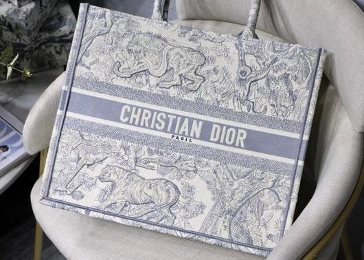 Dior M1286 Book Tote Christian Dior Shoulder Shopping Bag Lion Printer Gray - luxibagsmall