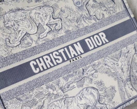 Dior M1286 Book Tote Christian Dior Shoulder Shopping Bag Lion Printer Gray - luxibagsmall