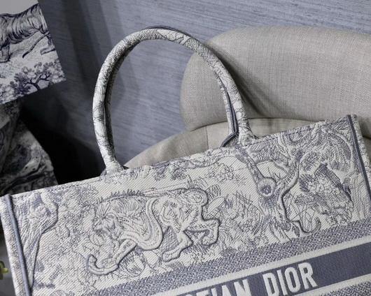 Dior M1286 Book Tote Christian Dior Shoulder Shopping Bag Lion Printer Gray - luxibagsmall