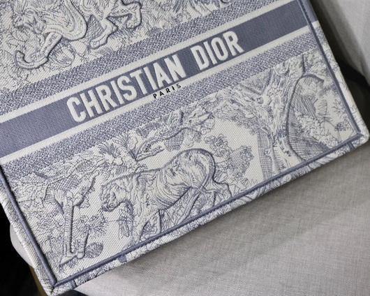 Dior M1286 Book Tote Christian Dior Shoulder Shopping Bag Lion Printer Gray - luxibagsmall