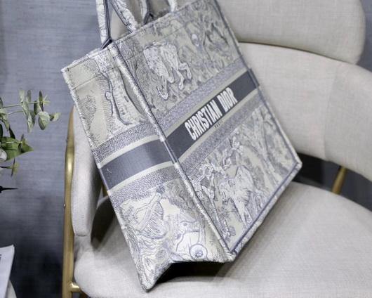 Dior M1286 Book Tote Christian Dior Shoulder Shopping Bag Lion Printer Gray - luxibagsmall