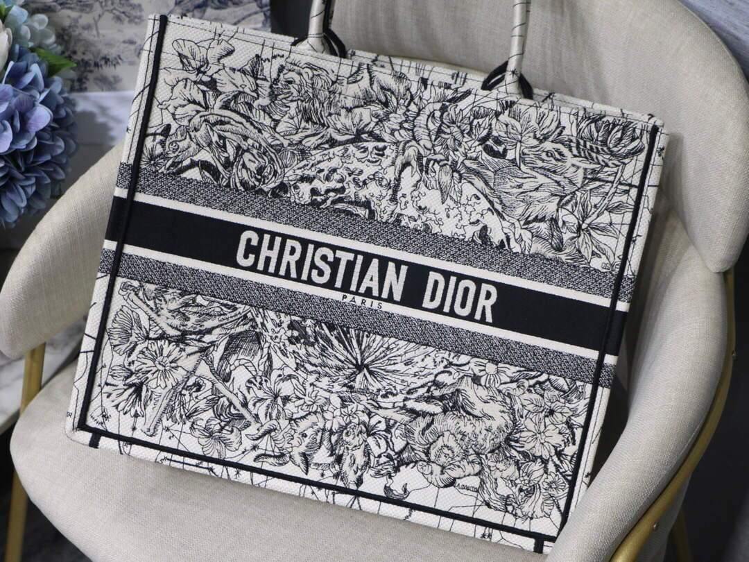 Dior M1286 Book Tote Latte Multicolor Dior Zodiac Embroidery Gray - Voguebags