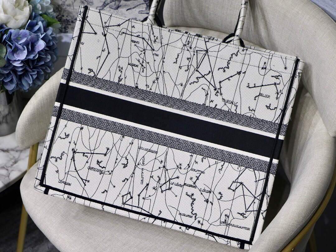 Dior M1286 Book Tote Latte Multicolor Dior Zodiac Embroidery Gray - Voguebags