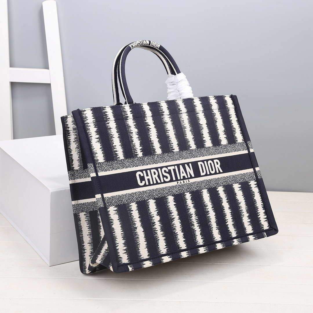 Dior M1286 Dior Book Tote Blue D-Stripes Embroidery - luxibagsmall