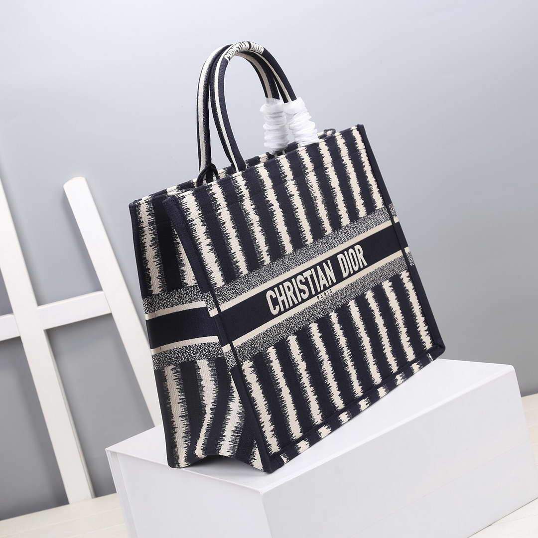 Dior M1286 Dior Book Tote Blue D-Stripes Embroidery - luxibagsmall