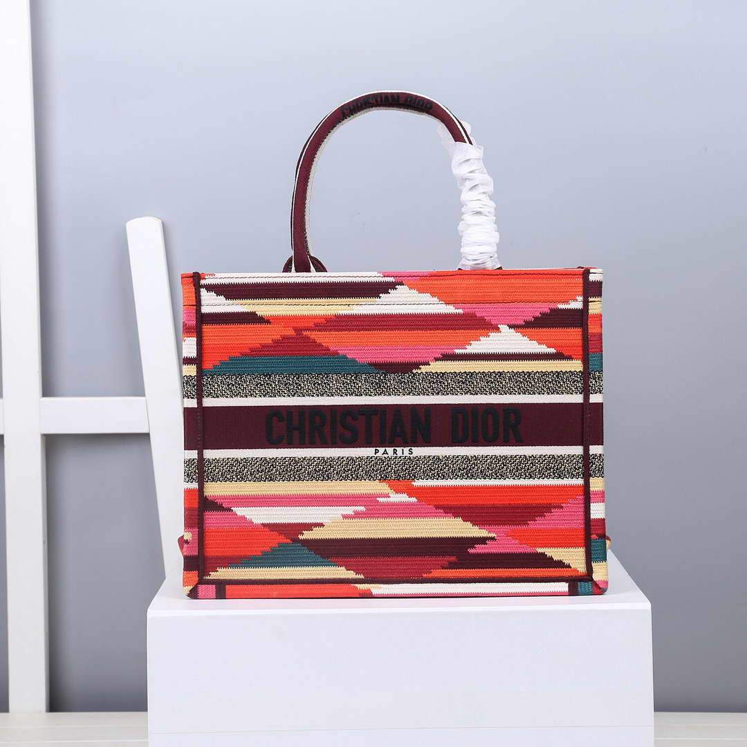 Dior M1286 DIOR Book Tote Multicolor D-Stripes Embroidery - luxibagsmall