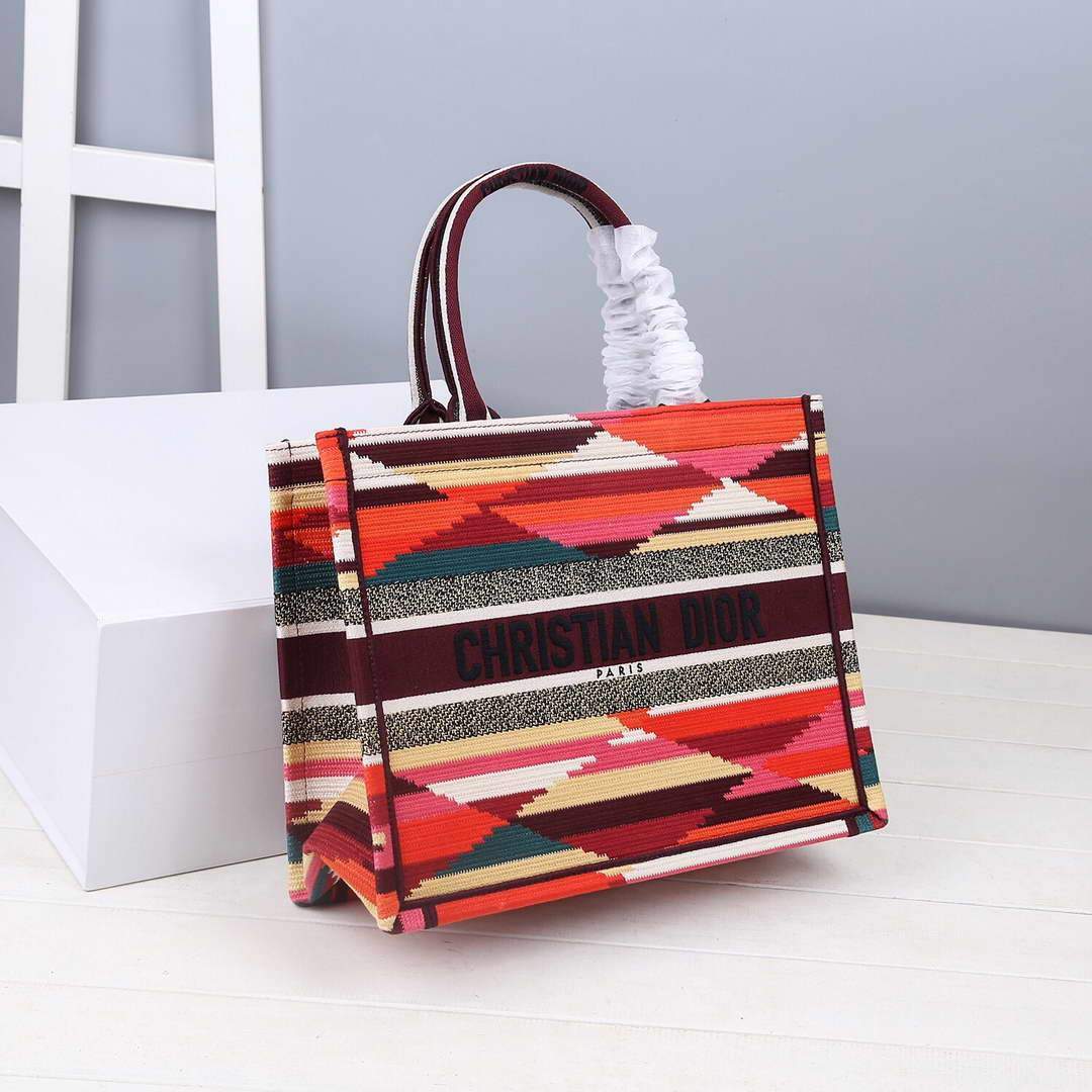 Dior M1286 DIOR Book Tote Multicolor D-Stripes Embroidery - luxibagsmall