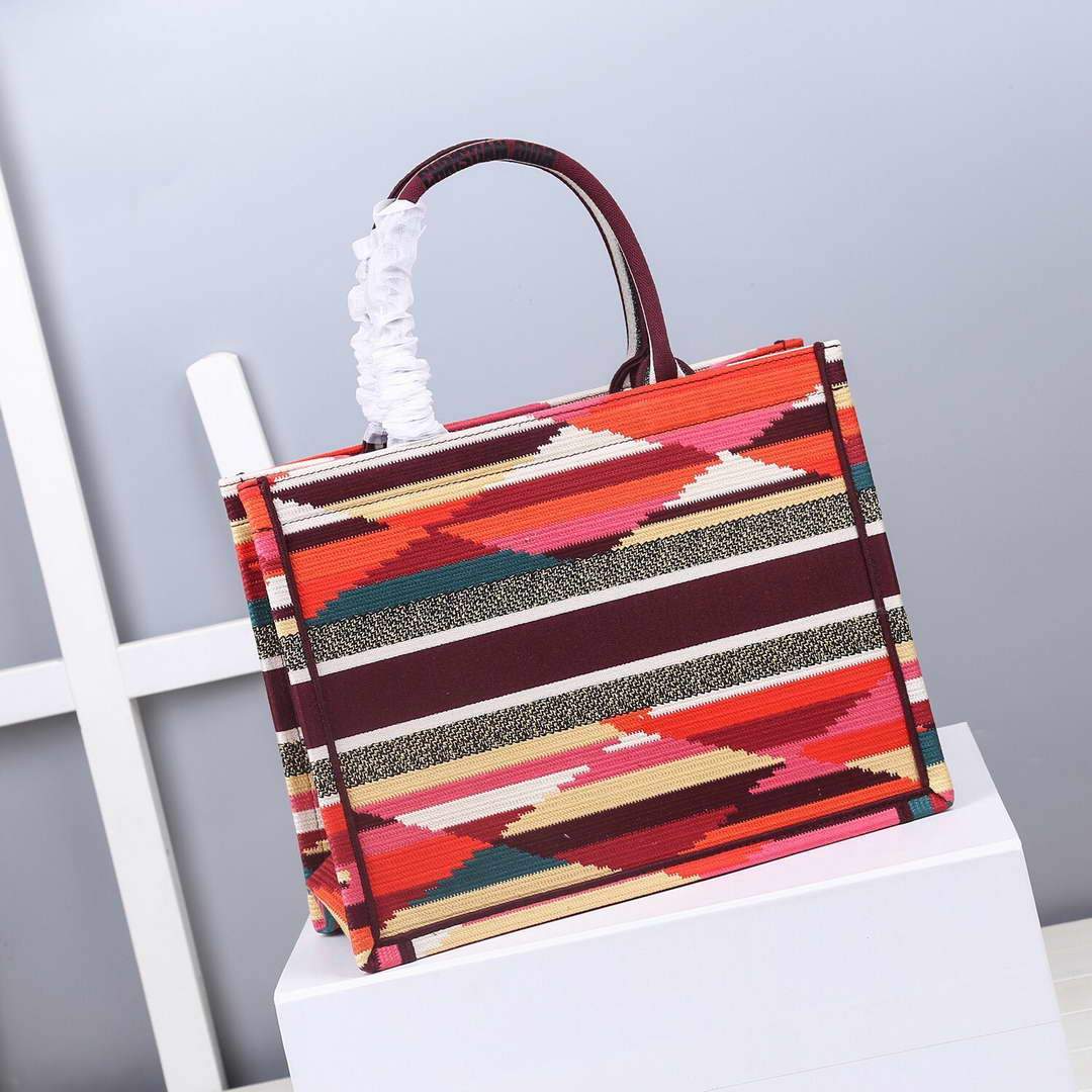 Dior M1286 DIOR Book Tote Multicolor D-Stripes Embroidery - luxibagsmall