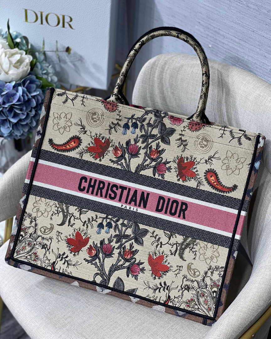 Dior M1286 Book Tote Multicolor Flowers Embroidery - luxibagsmall