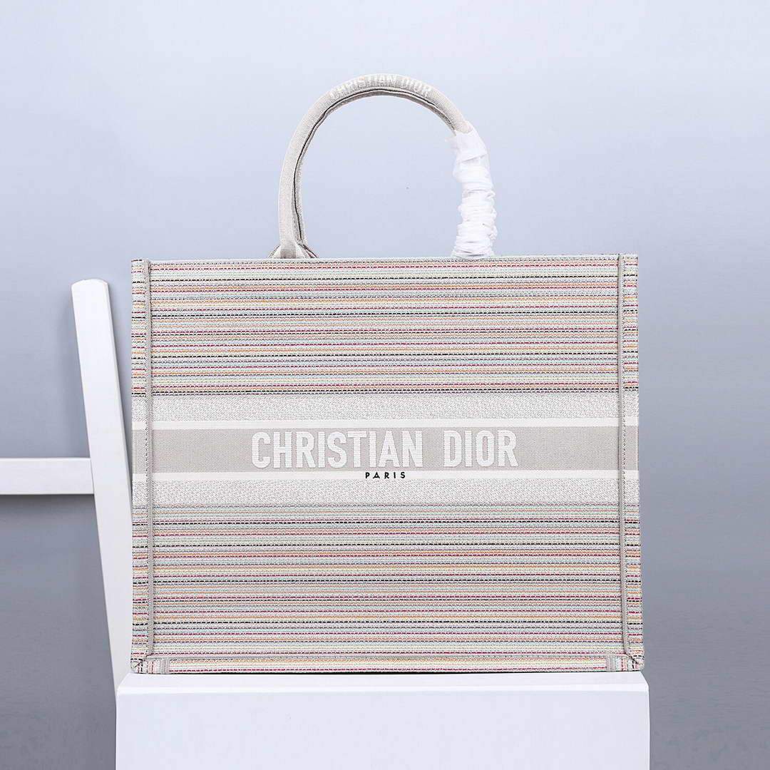 Dior M1286 Dior Book Tote Pink D-Stripes Embroidery - luxibagsmall