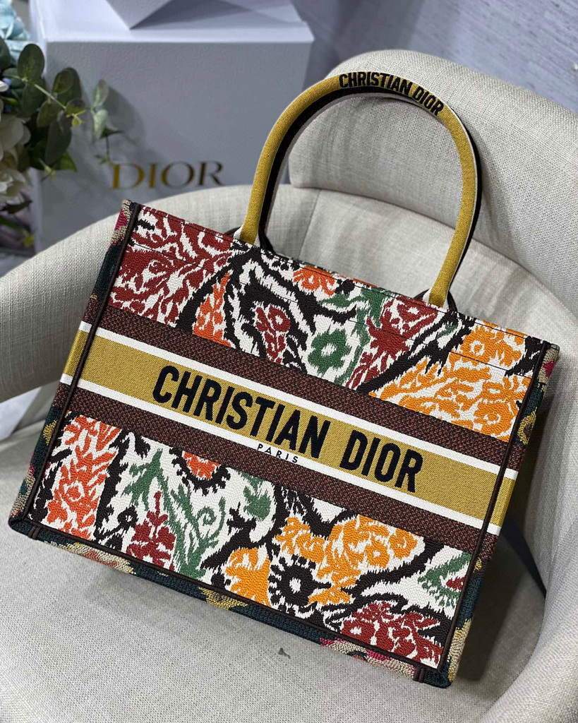 Dior M1286 Dior Book Tote Yellow Multicolor Dior Paisley Embroidery - luxibagsmall