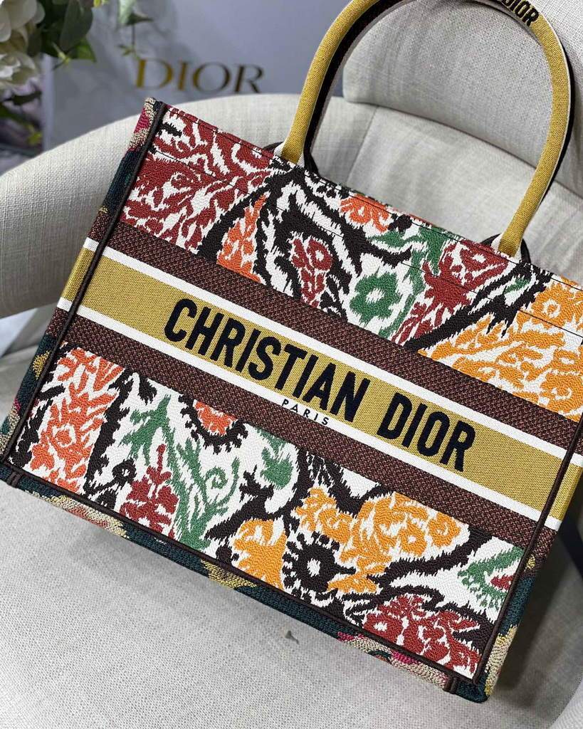 Dior M1286 Dior Book Tote Yellow Multicolor Dior Paisley Embroidery - luxibagsmall