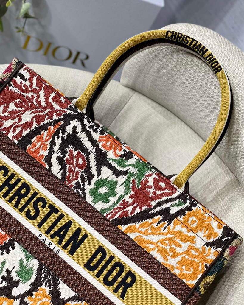 Dior M1286 Dior Book Tote Yellow Multicolor Dior Paisley Embroidery - luxibagsmall