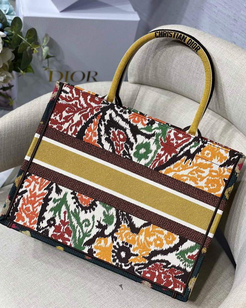 Dior M1286 Dior Book Tote Yellow Multicolor Dior Paisley Embroidery - luxibagsmall