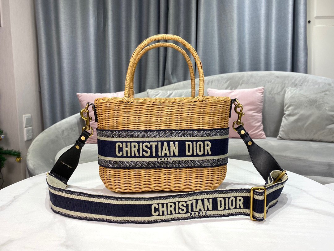 Dior M7601 Dior Wicker Basket Shoulder Bag Blue - luxibagsmall