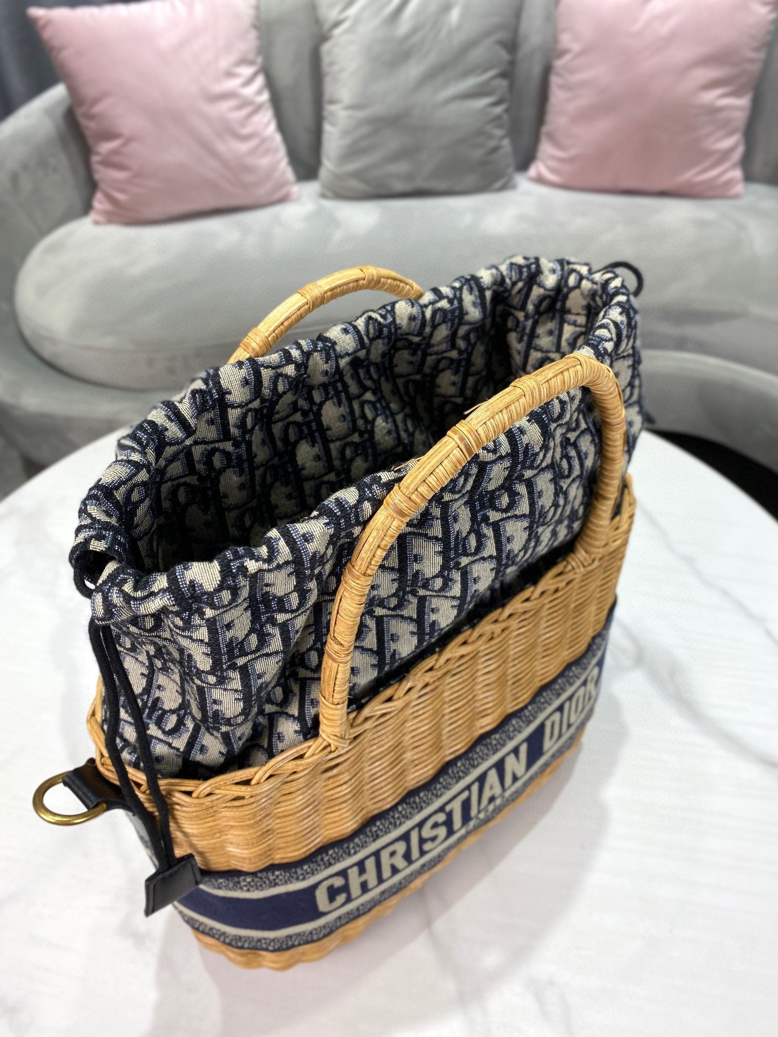 Dior M7601 Dior Wicker Basket Shoulder Bag Blue - luxibagsmall