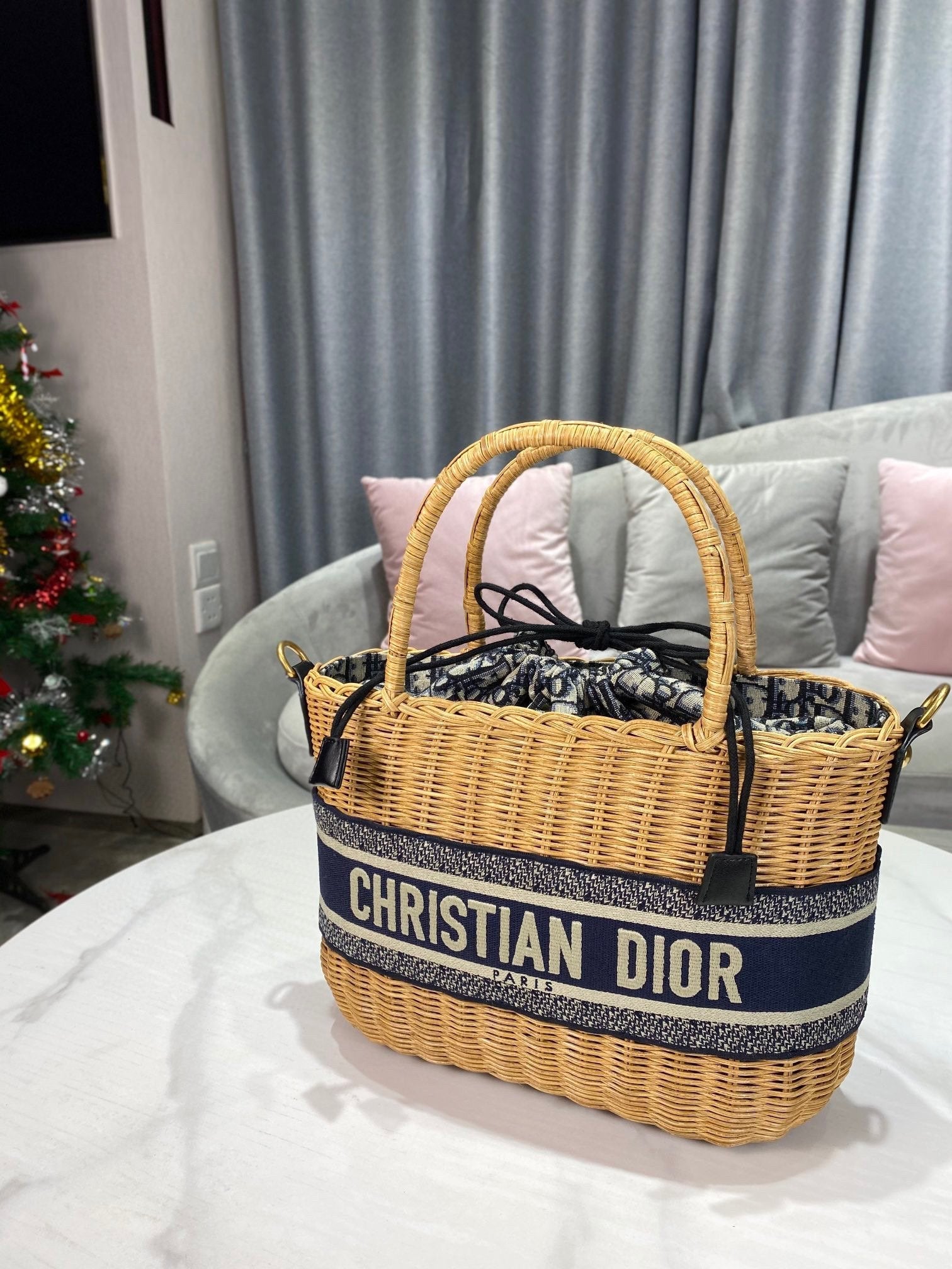 Dior M7601 Dior Wicker Basket Shoulder Bag Blue - luxibagsmall