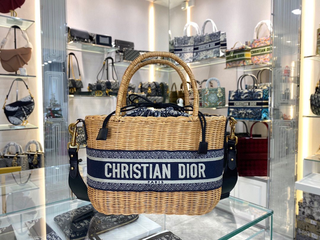 Dior M7601 Dior Wicker Basket Shoulder Bag Blue - luxibagsmall