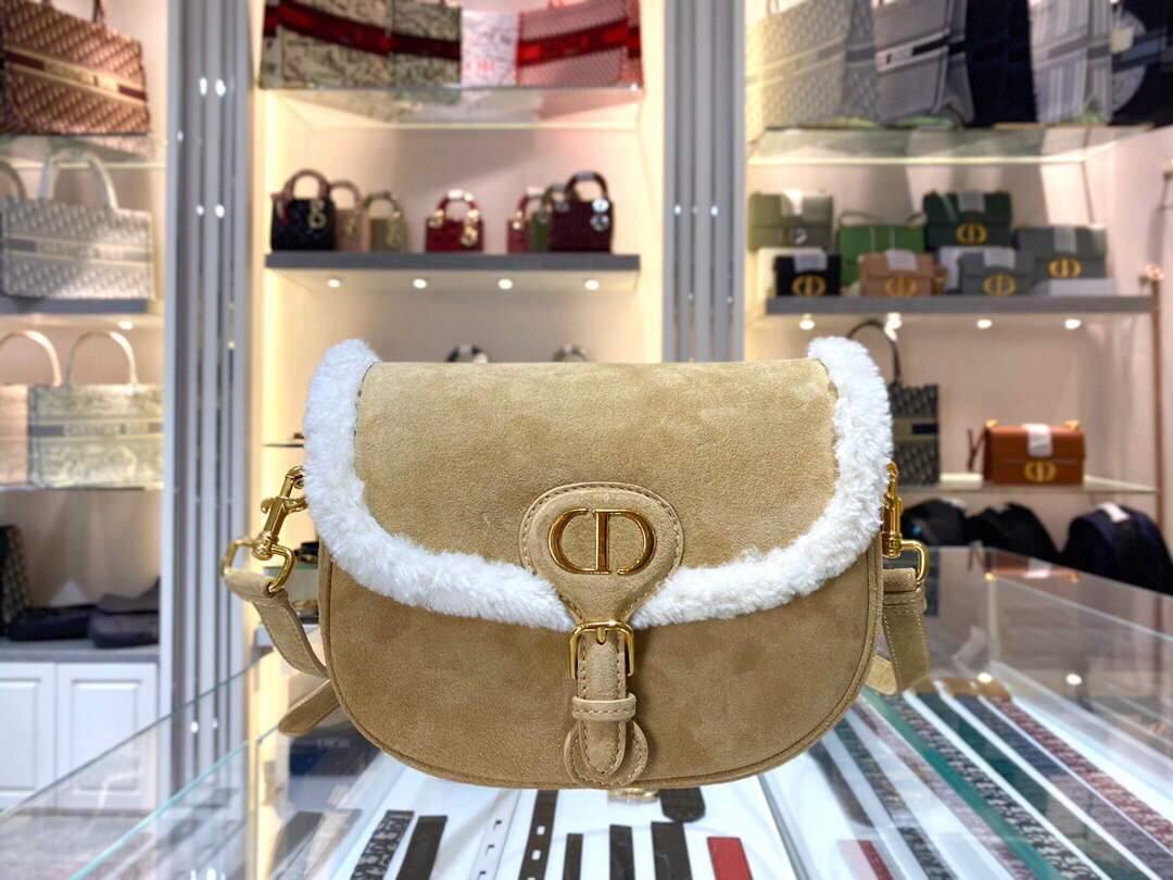 Dior M9319 Medium Dior Bobby Bag Camel Colored Shearling - Voguebags