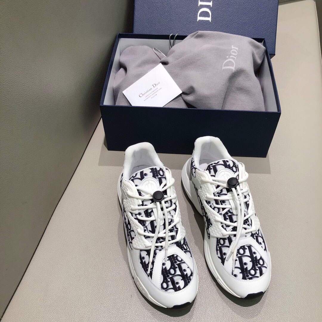 Dior Men's Women‘s D-CONNECT Sneaker Dior Printed Technical Fabric KCK302 Navy Blue and White - luxibagsmall