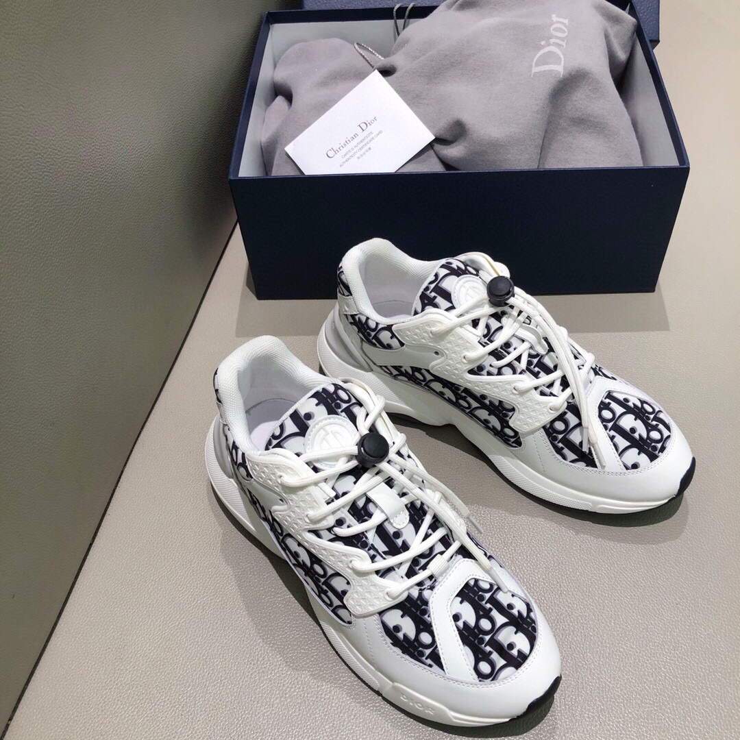 Dior Men's Women‘s D-CONNECT Sneaker Dior Printed Technical Fabric KCK302 Navy Blue and White - luxibagsmall