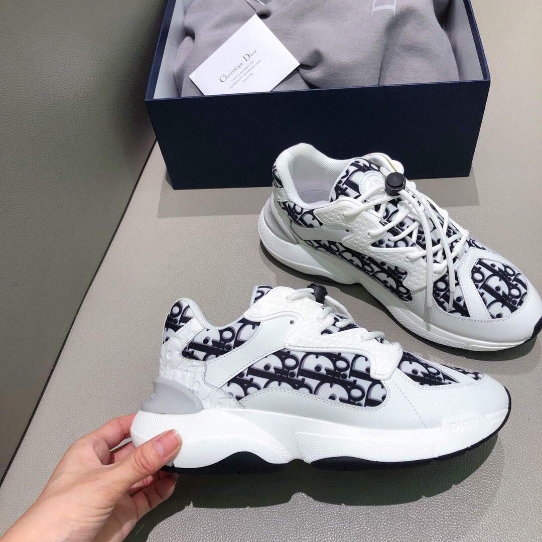 Dior Men's Women‘s D-CONNECT Sneaker Dior Printed Technical Fabric KCK302 Navy Blue and White - luxibagsmall