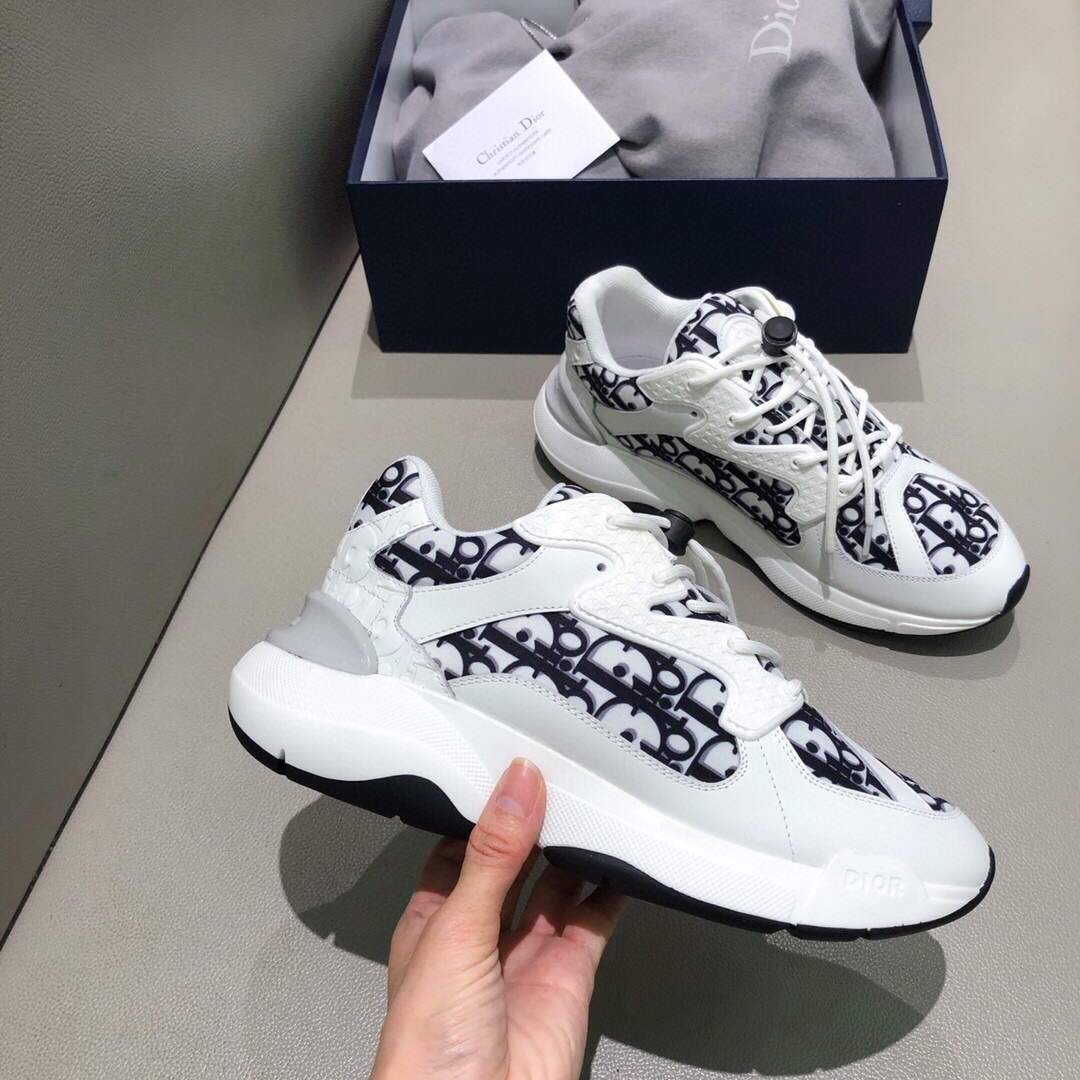 Dior Men's Women‘s D-CONNECT Sneaker Dior Printed Technical Fabric KCK302 Navy Blue and White - luxibagsmall