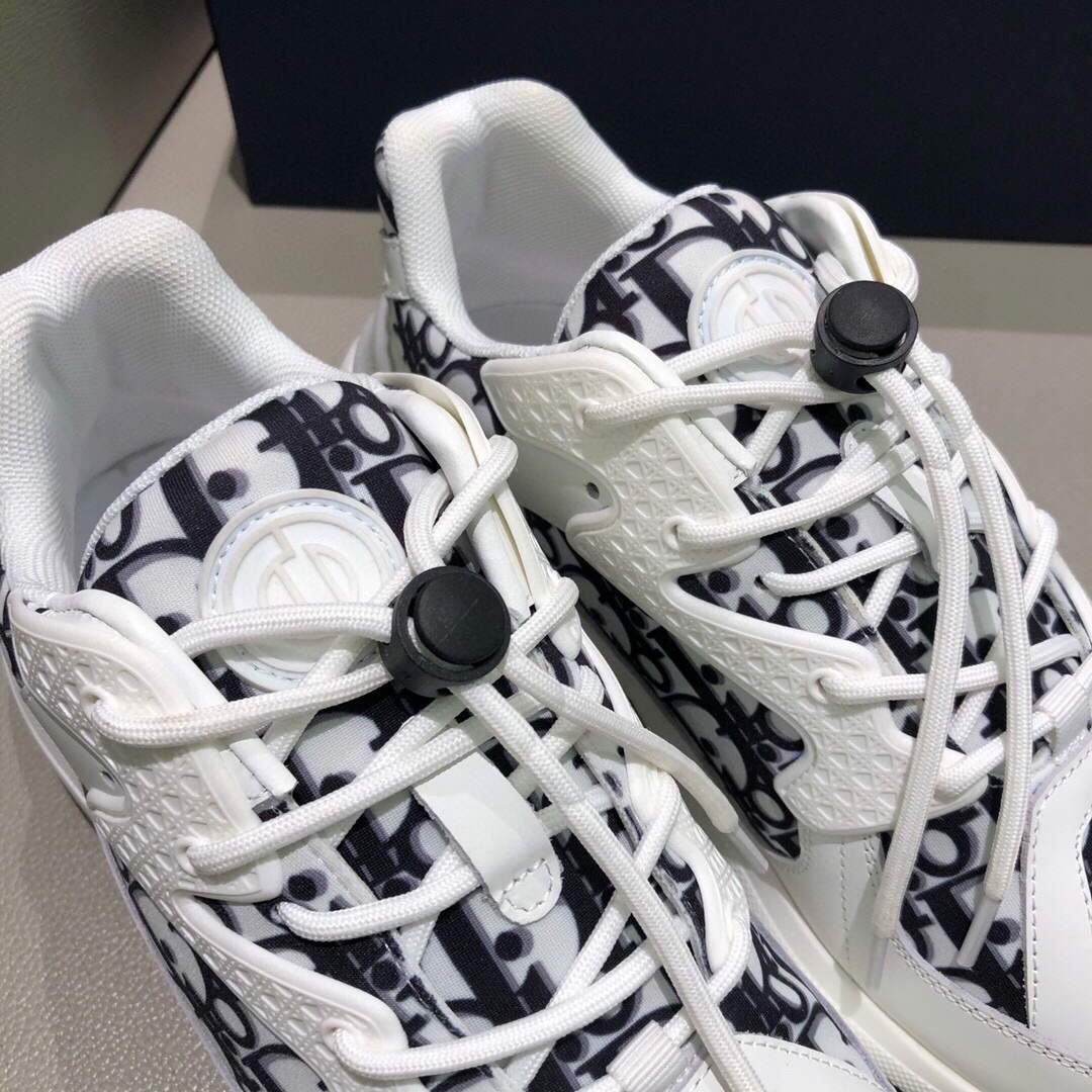 Dior Men's Women‘s D-CONNECT Sneaker Dior Printed Technical Fabric KCK302 Navy Blue and White - luxibagsmall