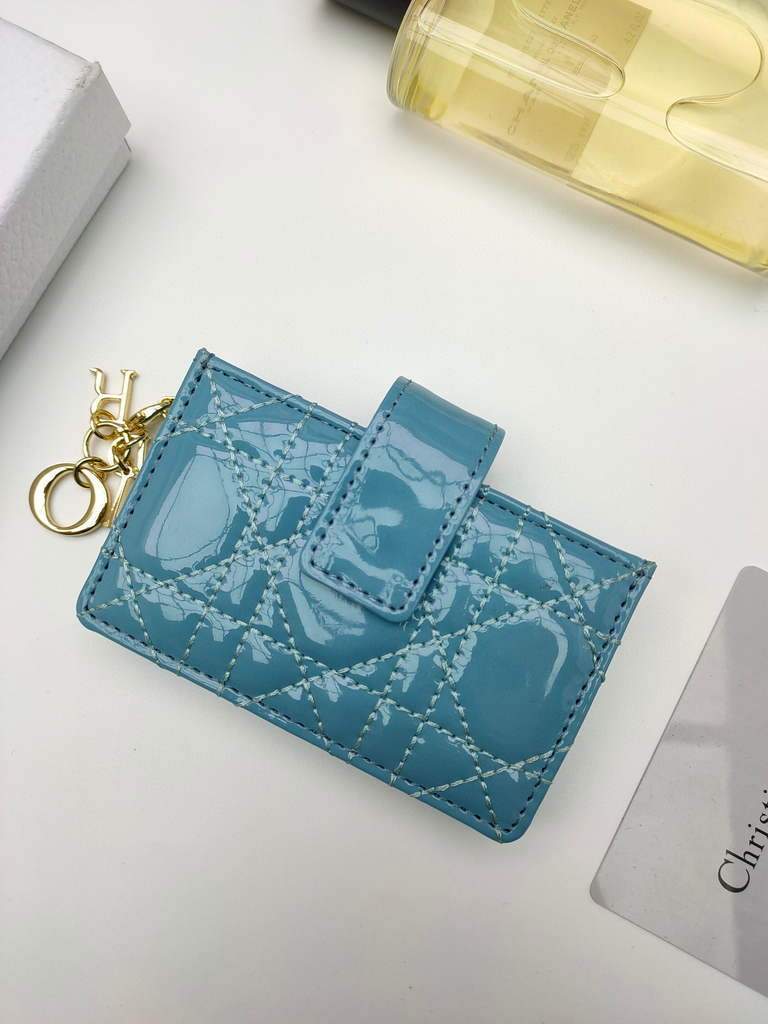 Dior S0074 Wallet Lady dior 5-Gusset card holder Blue Patent Cannage Calfskin - shop2bag