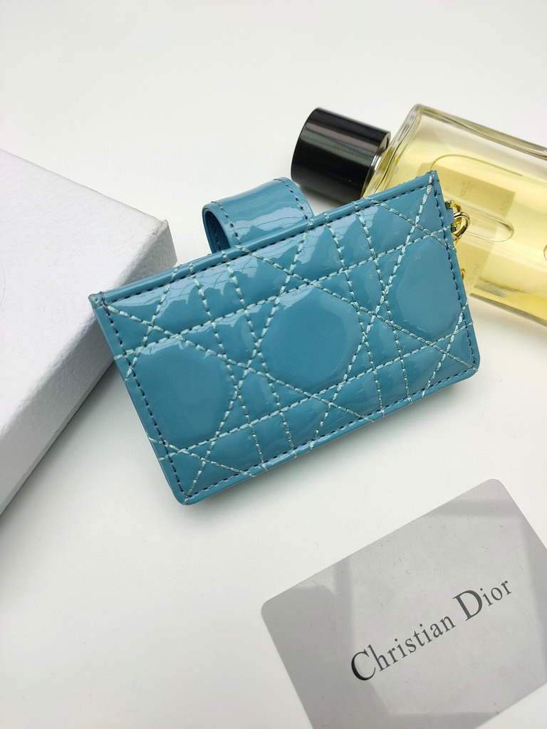 Dior S0074 Wallet Lady dior 5-Gusset card holder Blue Patent Cannage Calfskin - shop2bag