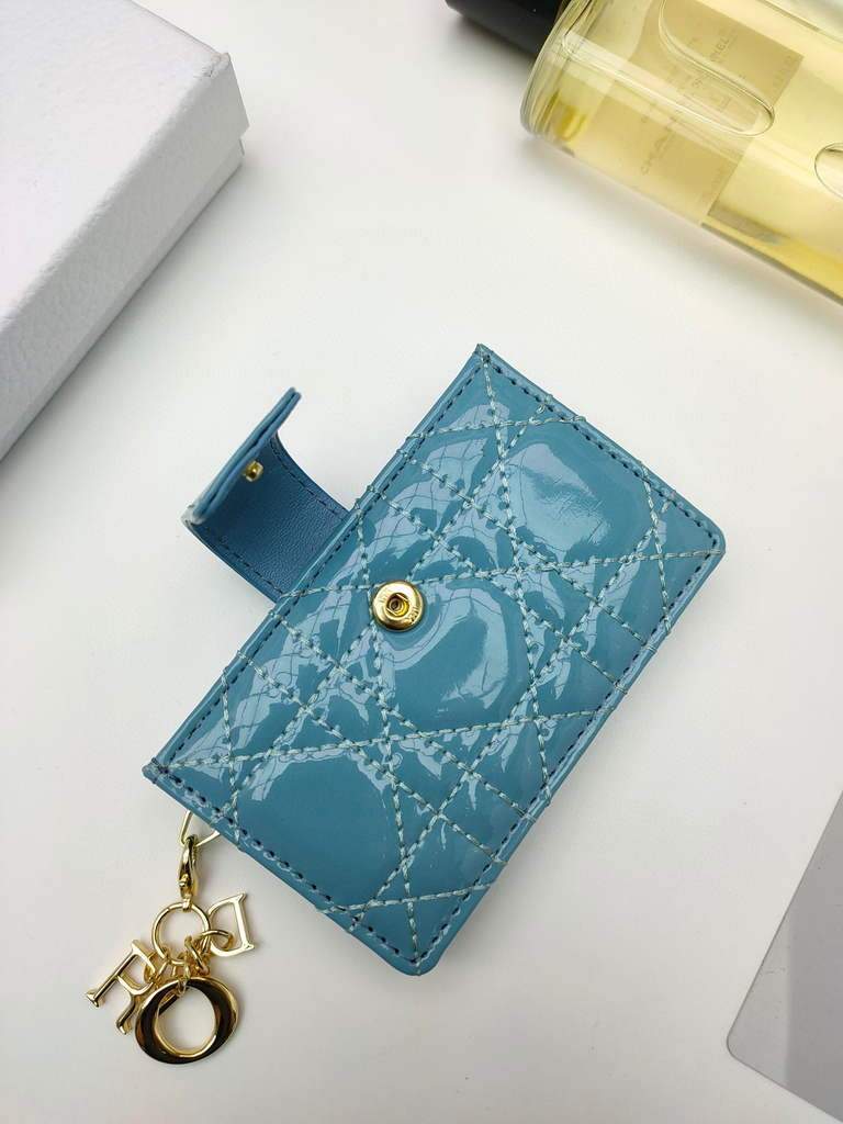 Dior S0074 Wallet Lady dior 5-Gusset card holder Blue Patent Cannage Calfskin - shop2bag