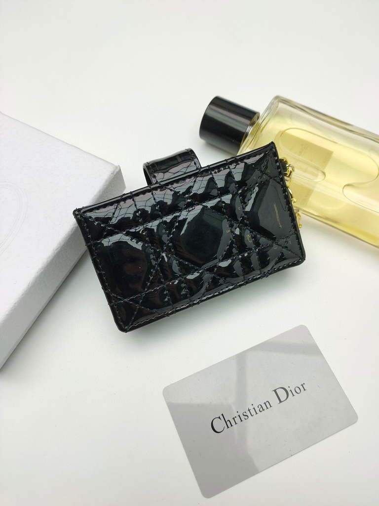 Dior S0074 Wallet Lady dior 5-Gusset card holder Black Patent Cannage Calfskin - shop2bag